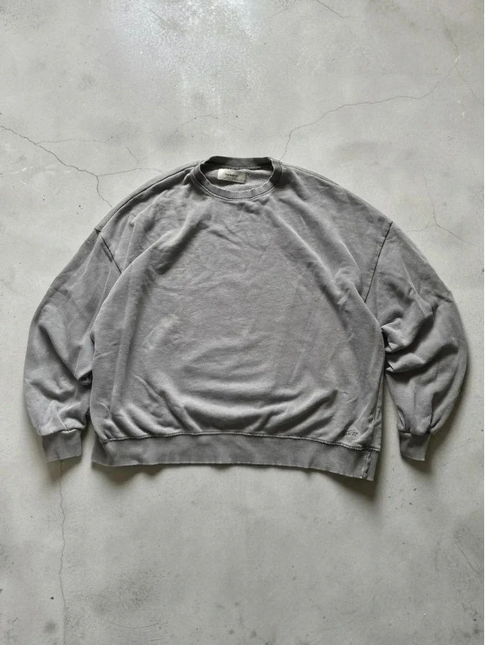 Pull&Bear Men Sweatshirt S Boxy Loose Gray Cotton Vintage Wash Soft Pullover